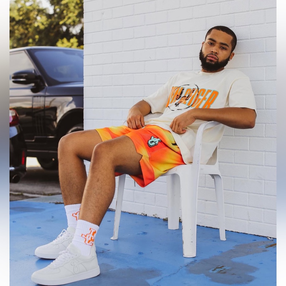 JG CHENILLE LOGO BASKETBALL SHORTS 'ORANGE SUNSET TIE-DYE'